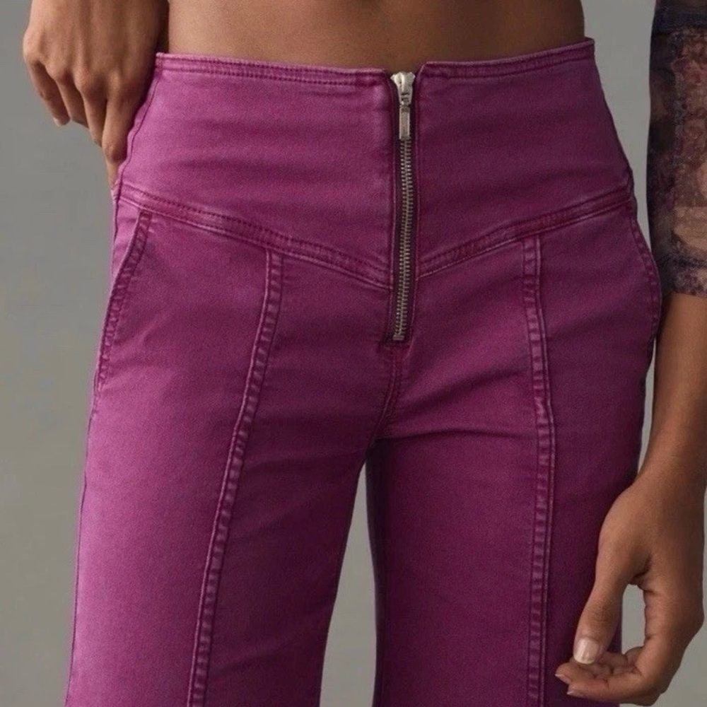 Anthropologie Pilcro High Rise Crop Flare Purple Boho Festival Pants Size 28 - Picture 2 of 9